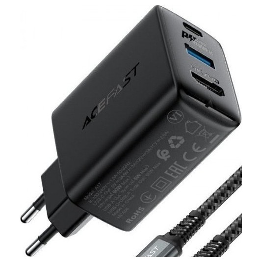 Зарядное устройство ACEFAST A17 65W GaN USB-C+USB+HDMI Черный