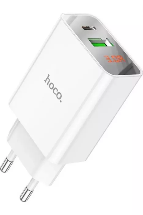 Зарядное устройство HOCO C100A PD20W + QC3.0 цифровой дисплей белая | Фото 1 из 9