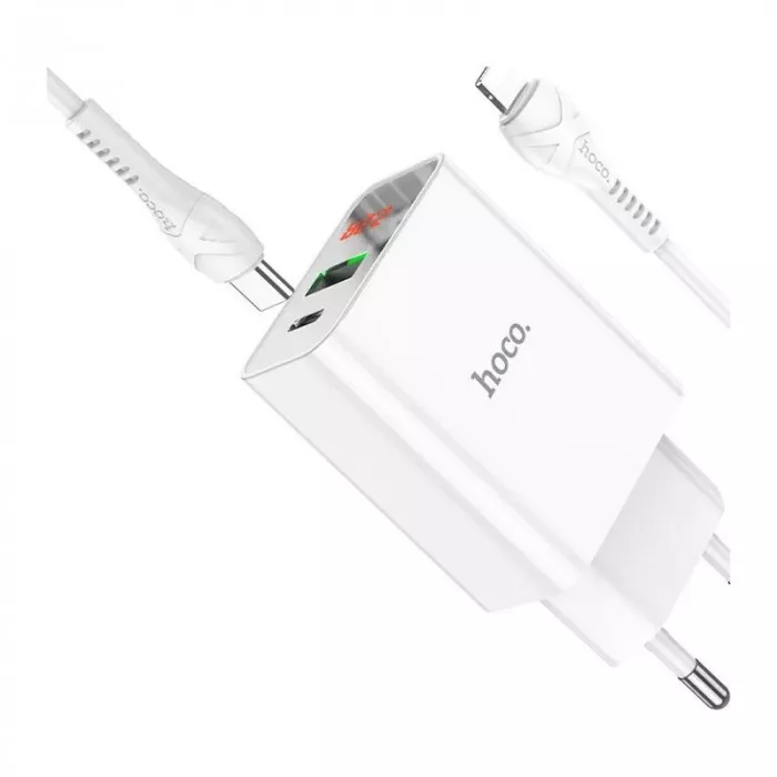 Зарядное устройство HOCO C100A PD20W + QC3.0 цифровой дисплей белая | Фото 6 из 9