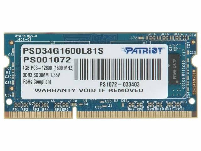 Модуль памяти Patriot PSD34G1600L81S DDR3L -4ГБ, 1600