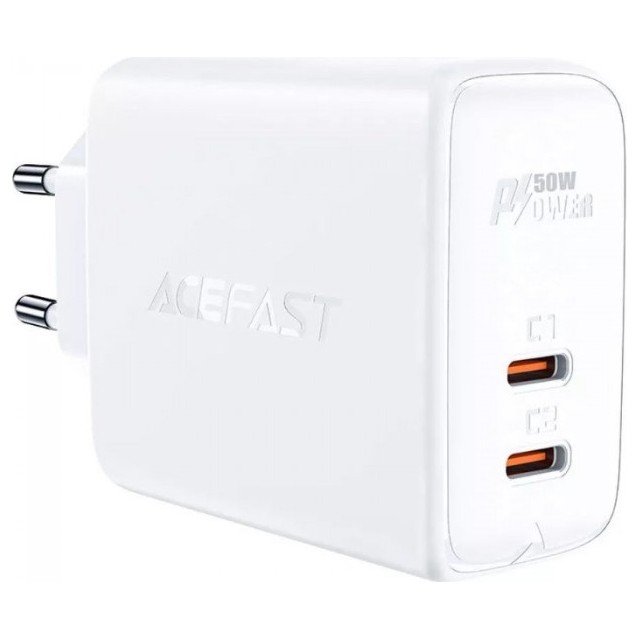 Зарядное устройство ACEFAST A29 50W GaN USB-C+USB-С Белый