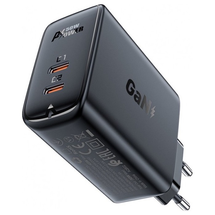 Зарядное устройство ACEFAST A29 50W GaN USB-C+USB-С Черный | Фото 1 из 2