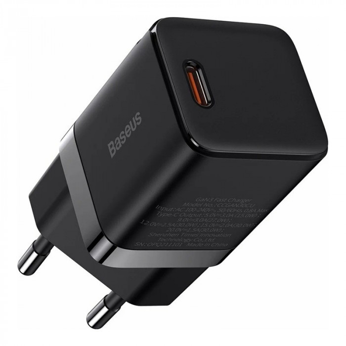 Зарядное устройство Baseus GaN3 Fast Charger 1C 30W EU Black (CCGN010101) | Фото 2 из 7
