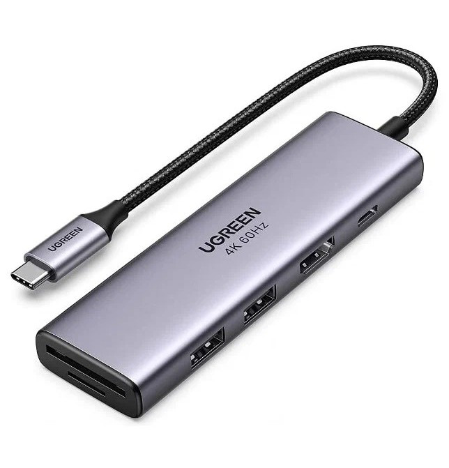 Стыковочная станция UGREEN Adapter 6-in-1 USB-C, Серый (70411) | Фото 1 из 3