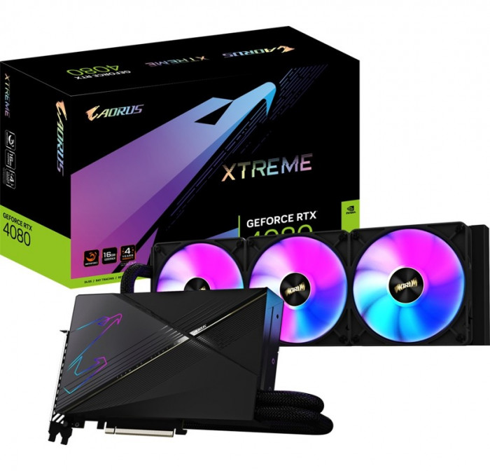 Видеокарта GIGABYTE AORUS GeForce RTX 4080 16GB XTREME WATERFORCE (GV-N4080AORUSX W-16GD), Retail