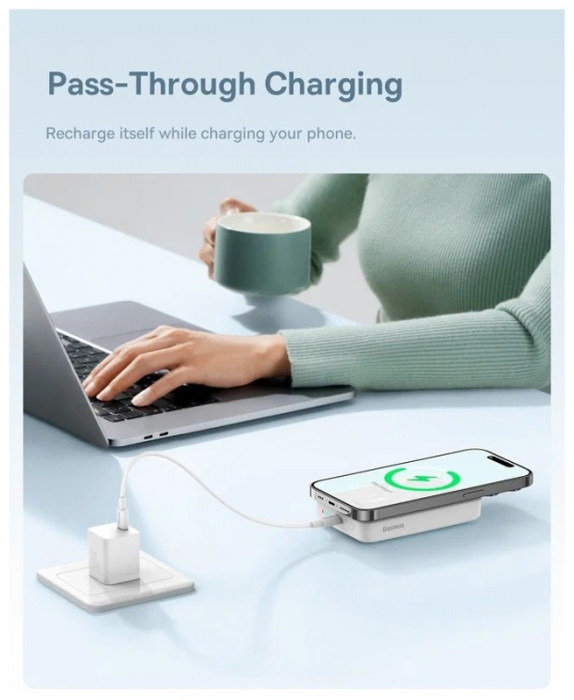 Внешний аккумулятор Baseus Magnetic Mini Wireless Fast Charge Power Bank 10000mAh 30w (PPCX110002) | Фото 6 из 10