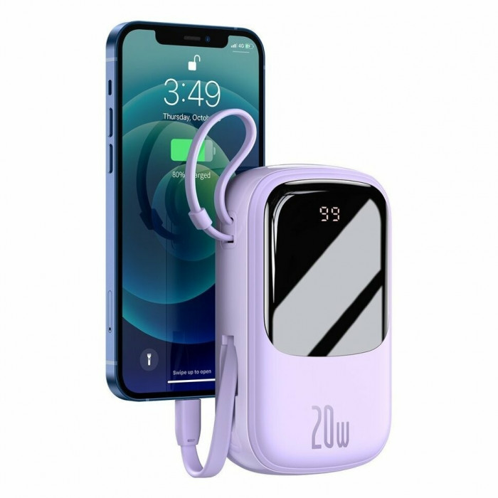 Внешний аккумулятор Baseus Qpow Digital Display quick charging power bank 20000mAh 20W (With IP Cable) Фиолетовый | Фото 1 из 2