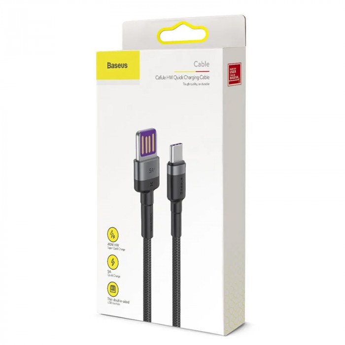 Кабель Baseus Cafule HW Quick Charging USB for Type-C 40W Черный (CATKLF-PG1) | Фото 3 из 6