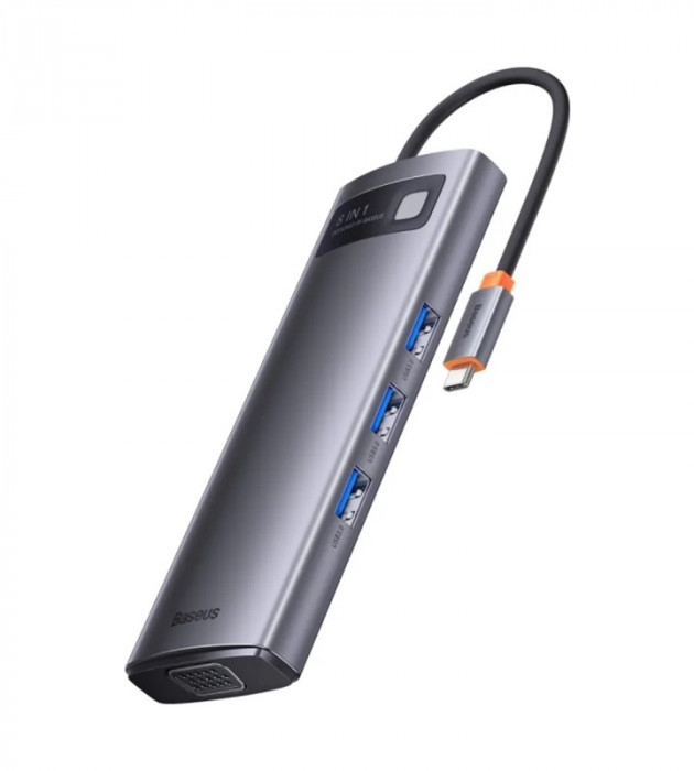 Стыковочная станция Baseus Metal Gleam Series 8-in-1 Multifunctional Type-C HUB Docking Station Серый (WKWG080113) | Фото 1 из 4
