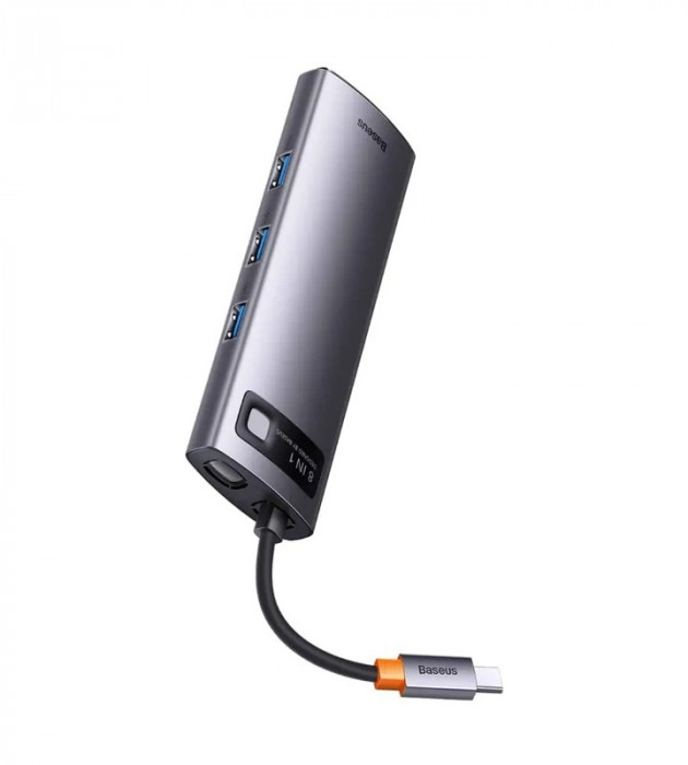 Стыковочная станция Baseus Metal Gleam Series 8-in-1 Multifunctional Type-C HUB Docking Station Серый (WKWG080113) | Фото 2 из 4