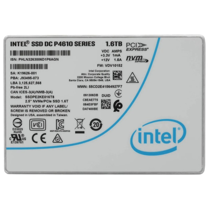 Накопитель SSD Твердотельный накопитель 1.6Tb SSD Intel P4610 Series (SSDPE2KE016T801) | Фото 1 из 1