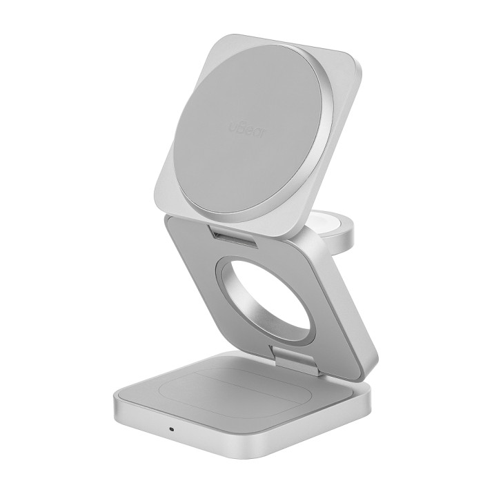 Беспроводное зарядное устройство uBear Balance Ultra, 3-в-1, с поддержкой MagSafe, Qi2, Серебро | Фото 5 из 7