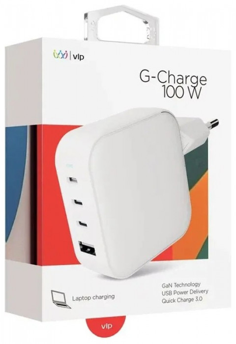 Сетевое зарядное устройство VLP G-Charge 100Вт 3 USB-C+USB-A PD QC белый | Фото 3 из 4