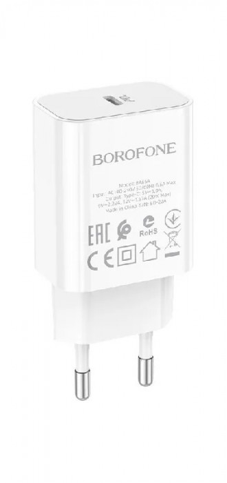 Зарядное устройство Borofone BA65A Plus USB-C, 20W Белый | Фото 1 из 2