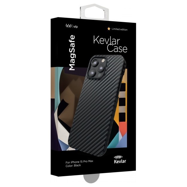 Чехол защитный VLP Kevlar Case с MagSafe для iPhone 15 Pro Max черный