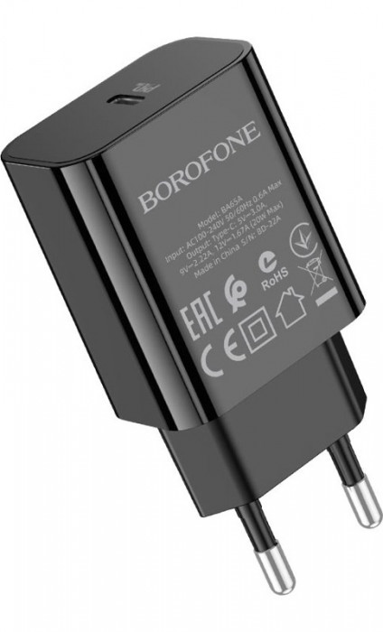 Зарядное устройство Borofone BA65A Plus USB-C, 20W Черный | Фото 1 из 2