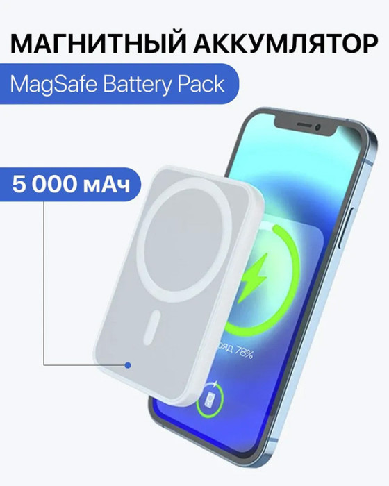 Внешний аккумулятор Magnetic Wireless беспроводной зарядкой MagSafe 5000mAh Прозрачный | Фото 3 из 3
