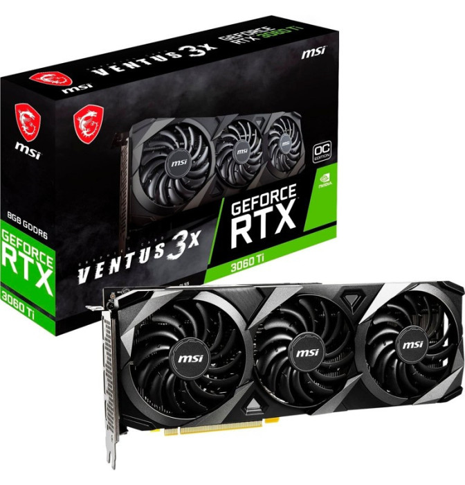 Видеокарта MSI GeForce RTX 3060 Ti VENTUS 3X 8G OC LHR, Retail