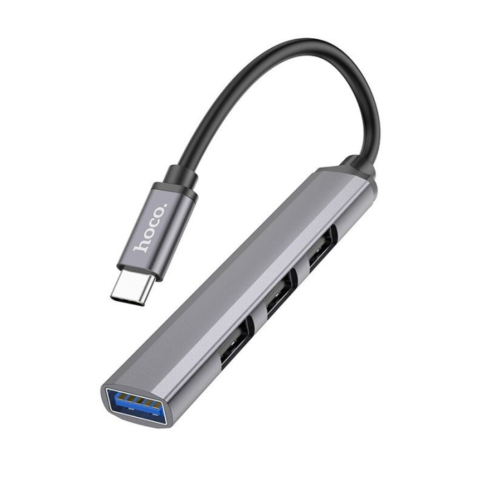 Стыковочная станция HOCO HB26 3 USB 2.0, 1 USB 3.0, кабель Type-C, Серый | Фото 3 из 3