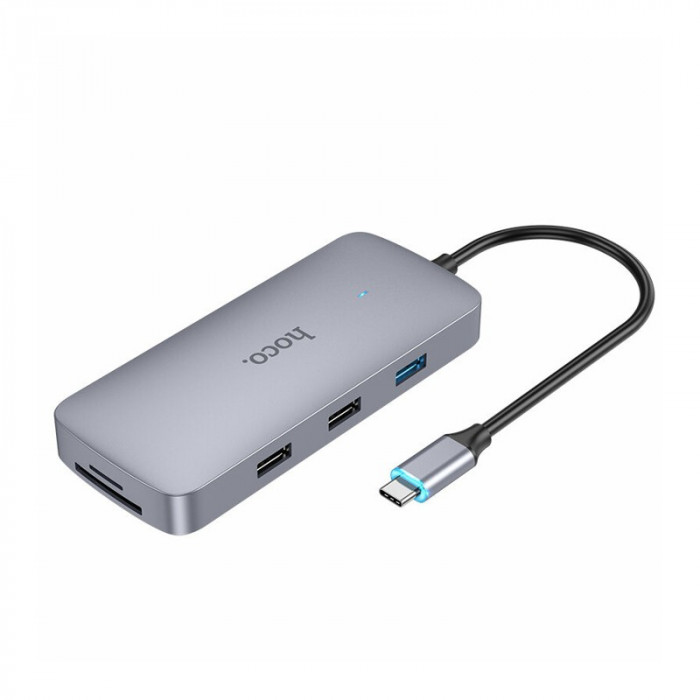 Стыковочная станция HOCO HB32 Easy view Type-C на HDMI + USB3.0 + USB2.0 + RJ45 + PD + TF | Фото 2 из 3