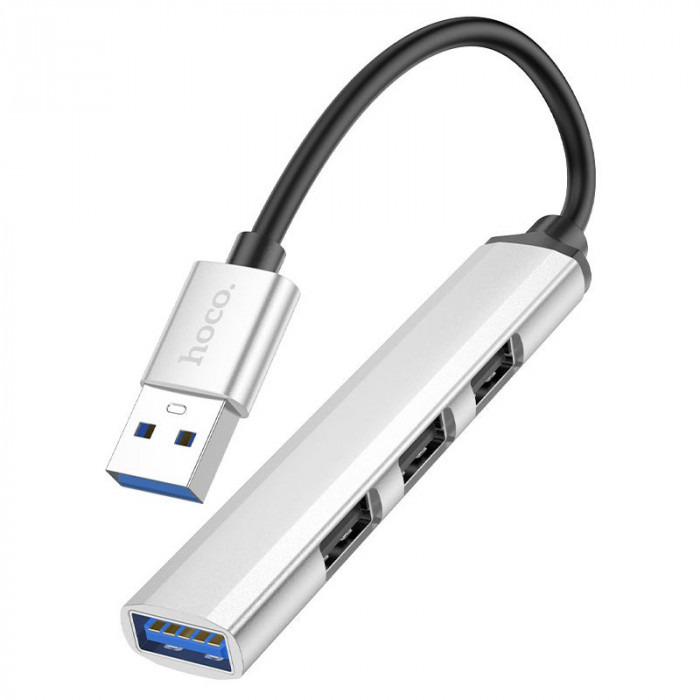 Стыковочная станция HOCO HB26 3 USB 2.0, 1 USB 3.0, кабель USB-A, Серебряный