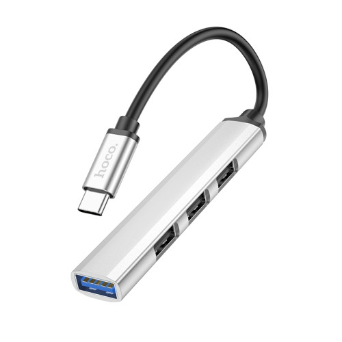 Стыковочная станция HOCO HB26 3 USB 2.0, 1 USB 3.0, кабель Type-C, Серебряный | Фото 1 из 3